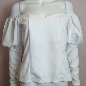 Boohoo Off Shoulder Puff Sleeve Fitted Top size 12